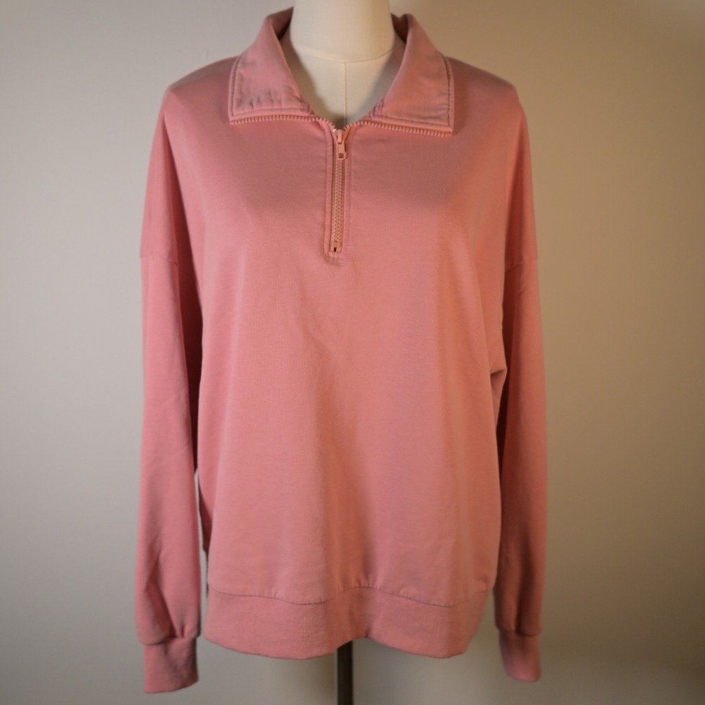Merokeety Womens Pink Quarter Zip Pullover Sweatshirt Long Sleeve Size L